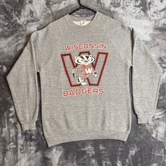 Vintage NCAA Wisconsin Badgers Pullover Crewneck X-Large Gray Long Sleeve - Picture 1 of 7
